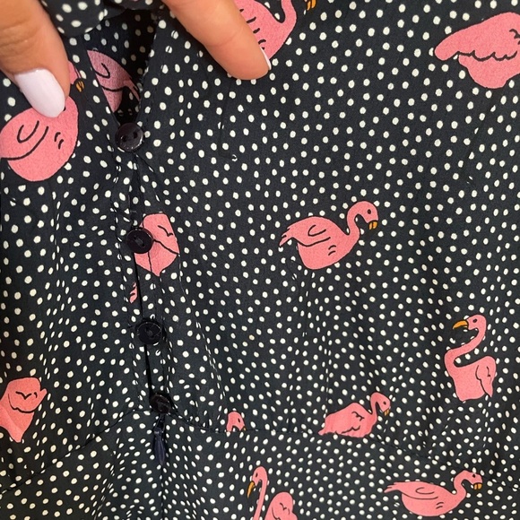 Zara Black Pink Swan Pleated Romper with Pockets Size Medium - Picture 9 of 13